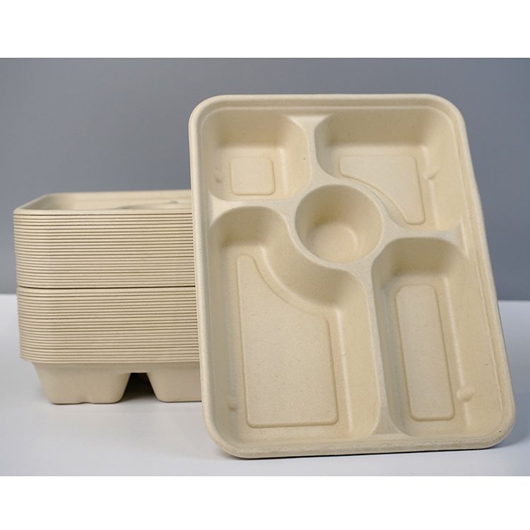 Large five-compartment natural color split lunch box