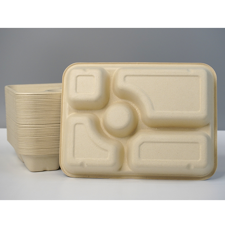 Large five-compartment natural color split lunch box