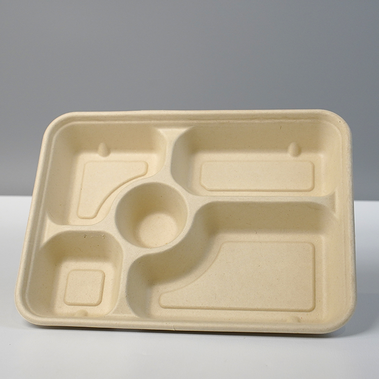 Large five-compartment natural color split lunch box