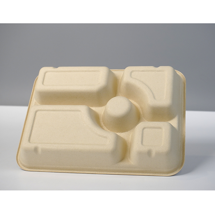 Large five-compartment natural color split lunch box