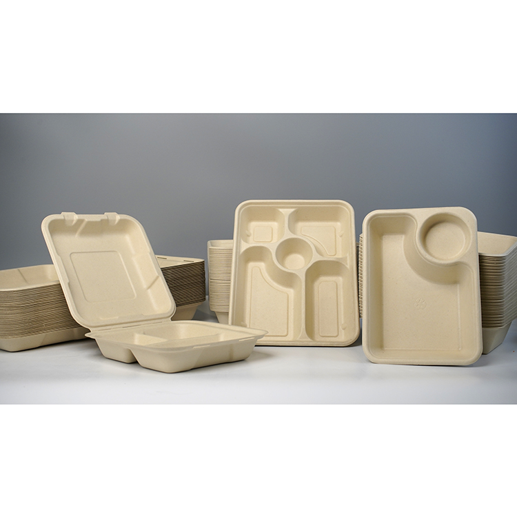 Large five-compartment natural color split lunch box