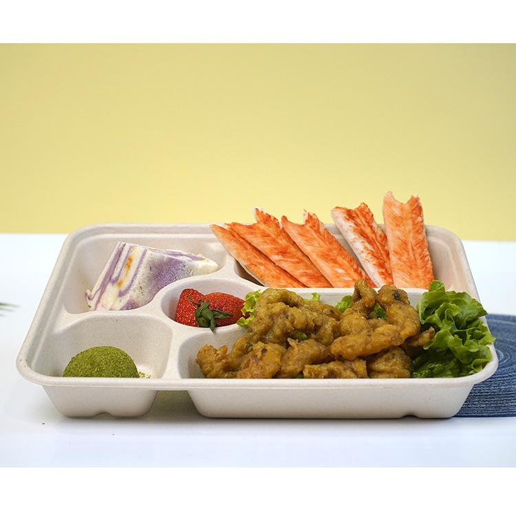 Large five-compartment natural color split lunch box