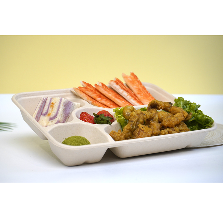 Large five-compartment natural color split lunch box