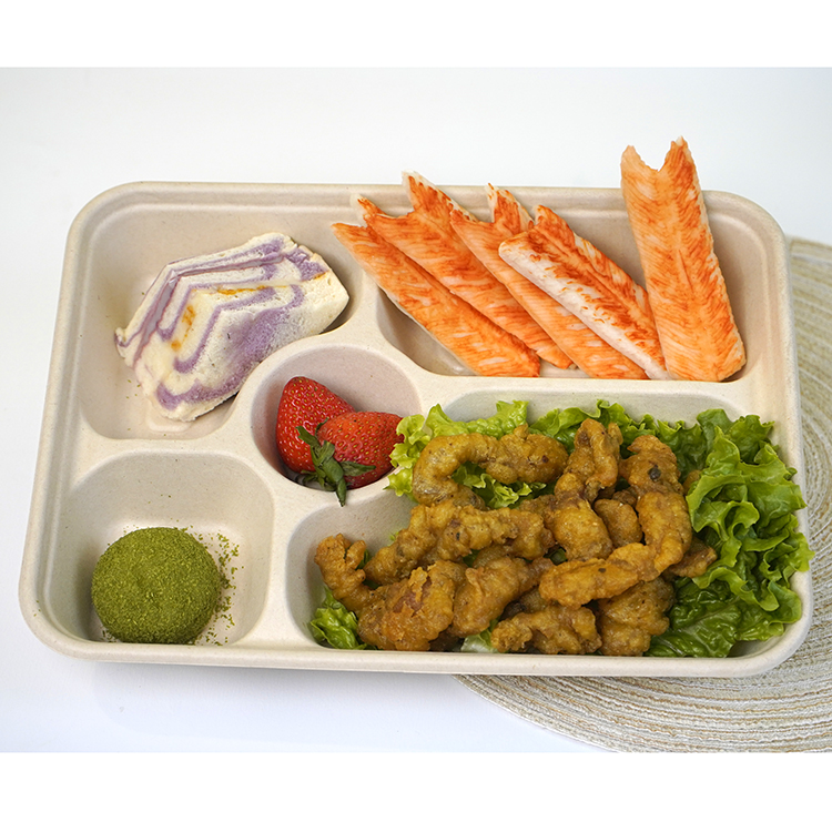 Large five-compartment natural color split lunch box
