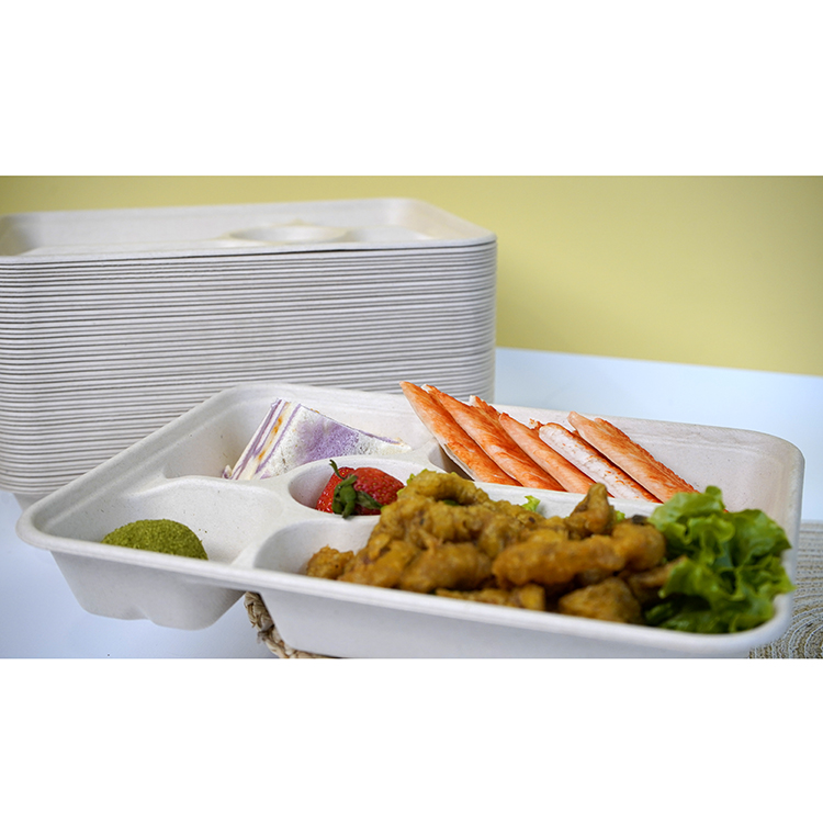Large five-compartment natural color split lunch box