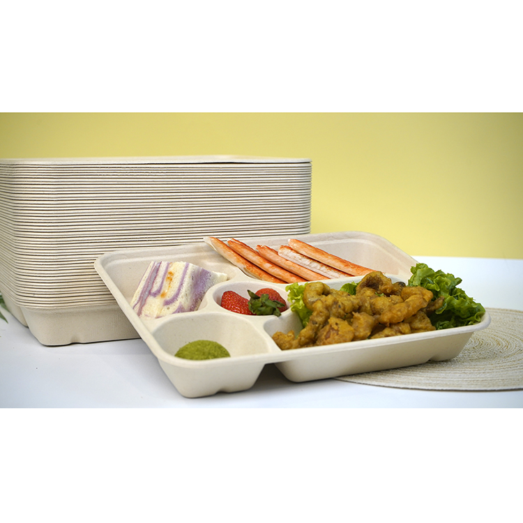 Large five-compartment natural color split lunch box