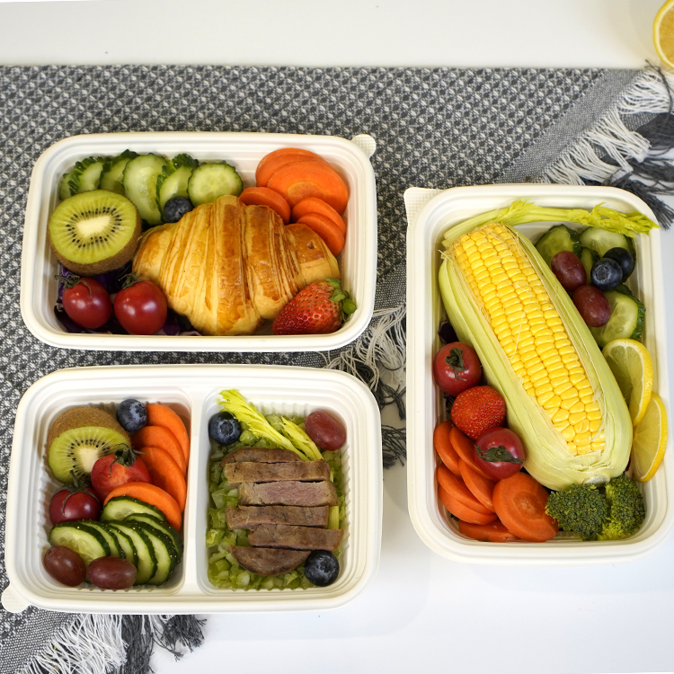 Square lunch box with three compartments