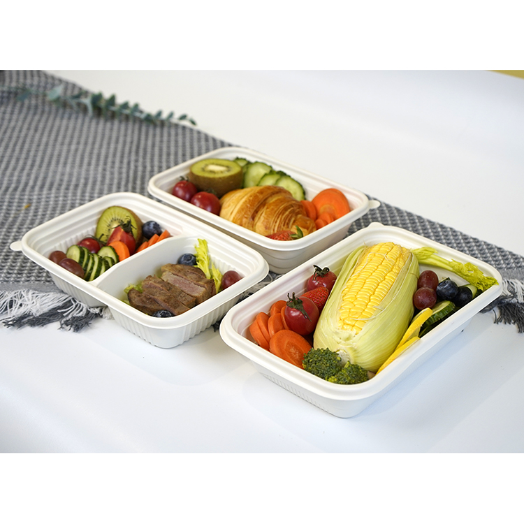 Square lunch box with three compartments