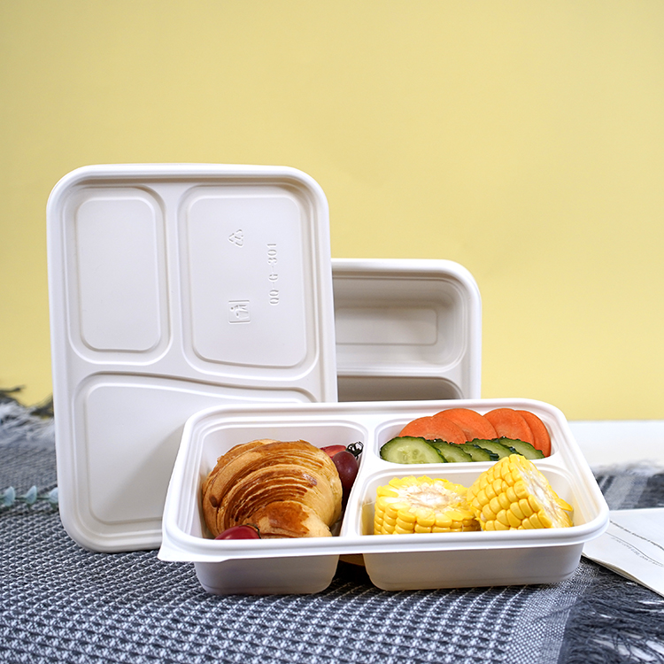 Square lunch box with three compartments