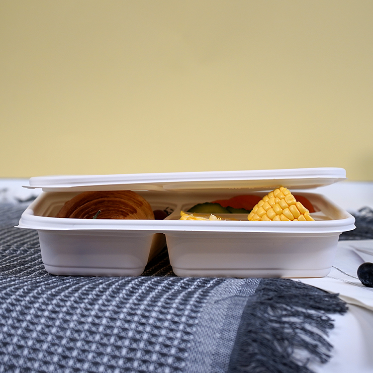Square lunch box with three compartments