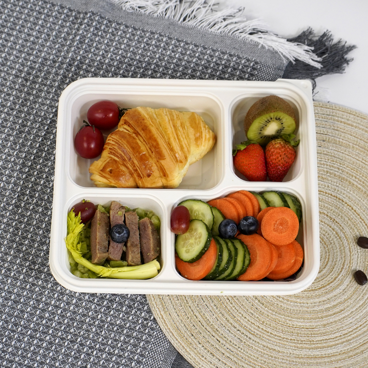 Square lunch box with four compartments