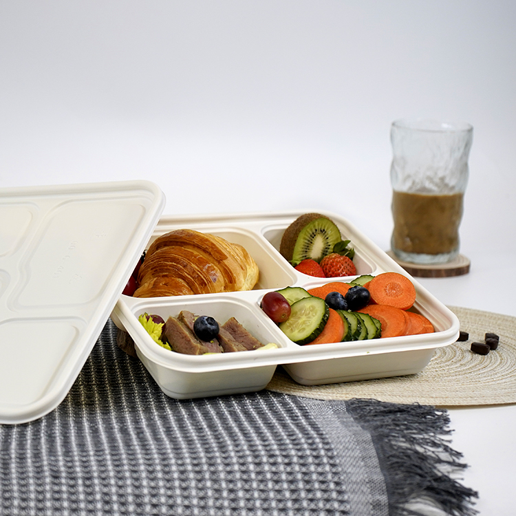 Square lunch box with four compartments