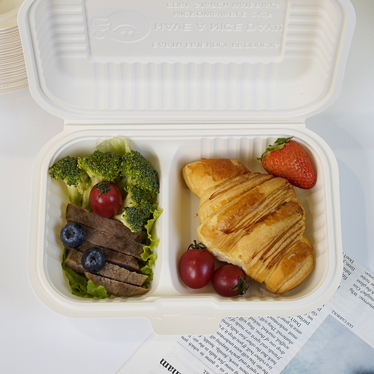 One-piece lunch box with double compartments