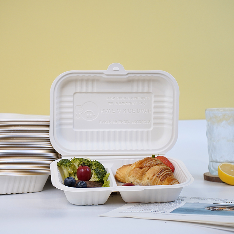 One-piece lunch box with double compartments