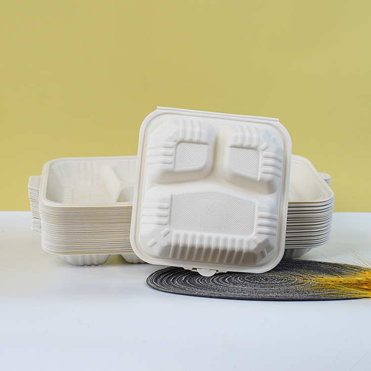 One-piece lunch box with three compartments