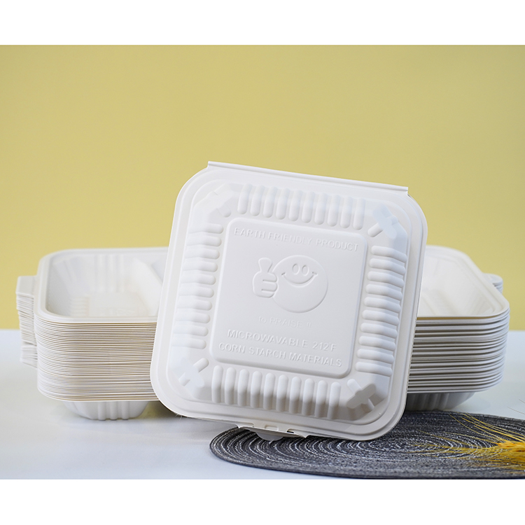 One-piece lunch box with three compartments