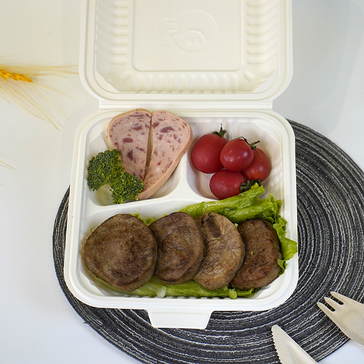 One-piece lunch box with three compartments