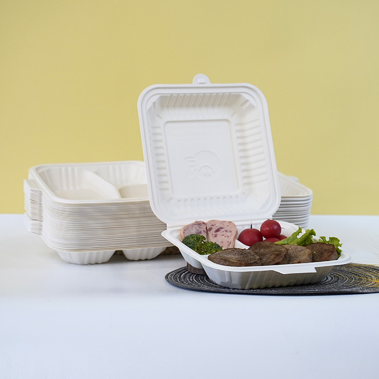 One-piece lunch box with three compartments