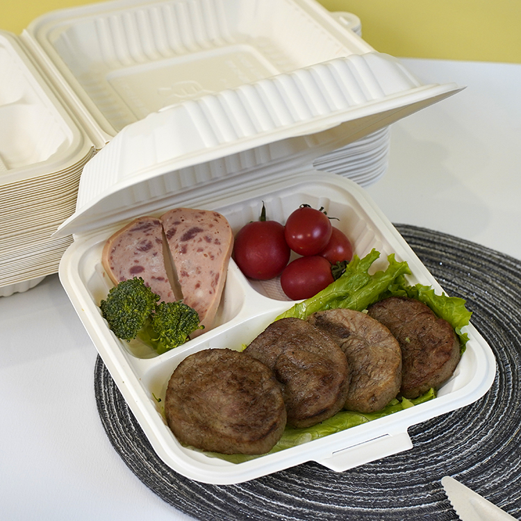 One-piece lunch box with three compartments