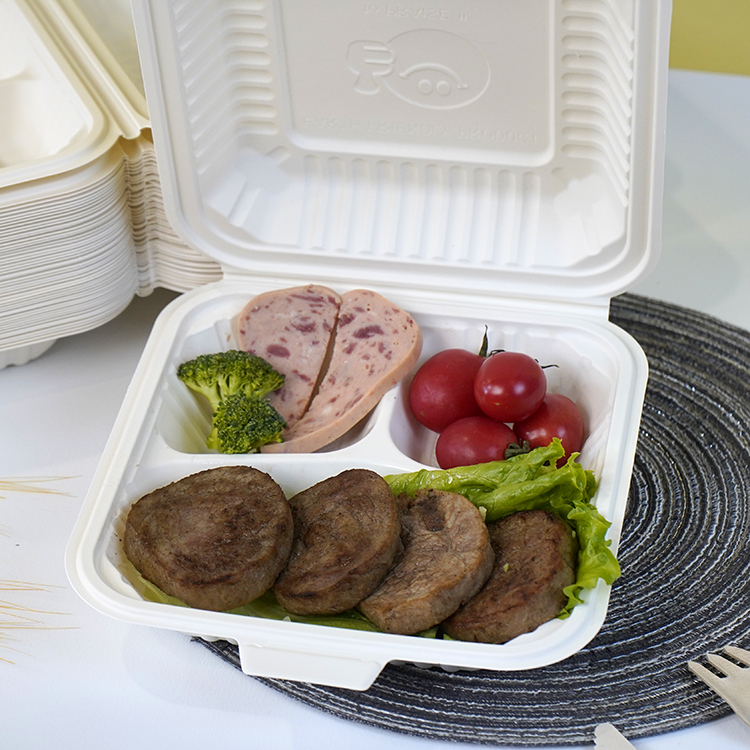 One-piece lunch box with three compartments