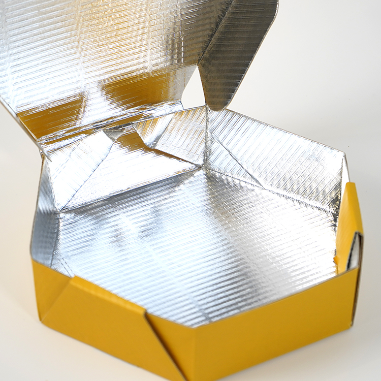 Insulated pizza box (matte film, regular hexagon, aluminum film inside)