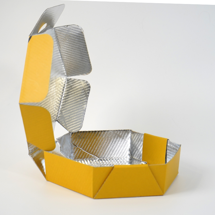 Insulated pizza box (matte film, regular hexagon, aluminum film inside)