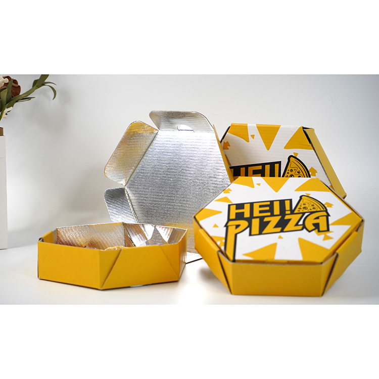 Insulated pizza box (matte film, regular hexagon, aluminum film inside)