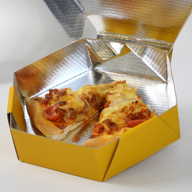 Insulated pizza box (matte film, regular hexagon, aluminum film inside)