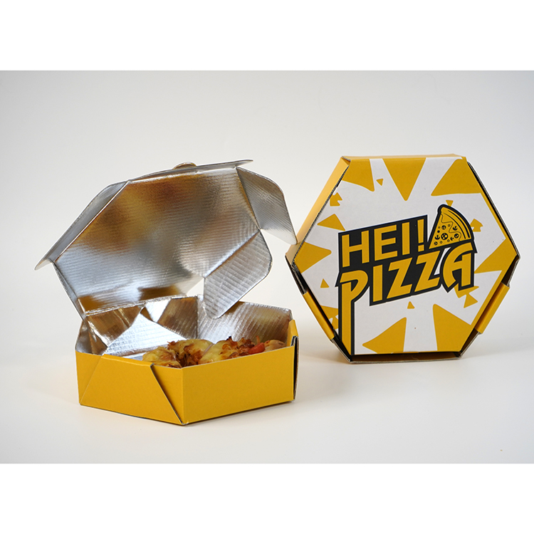 Insulated pizza box (matte film, regular hexagon, aluminum film inside)