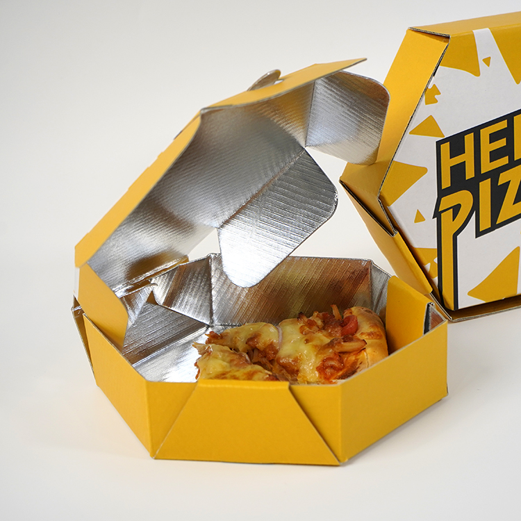 Insulated pizza box (matte film, regular hexagon, aluminum film inside)
