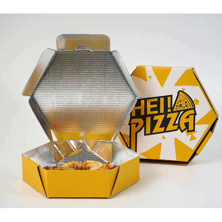 Insulated pizza box (matte film, regular hexagon, aluminum film inside)