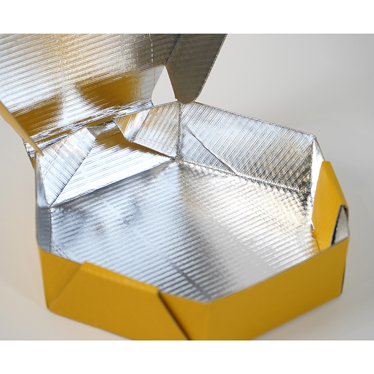 Insulated pizza box (matte film, regular hexagon, aluminum film inside)