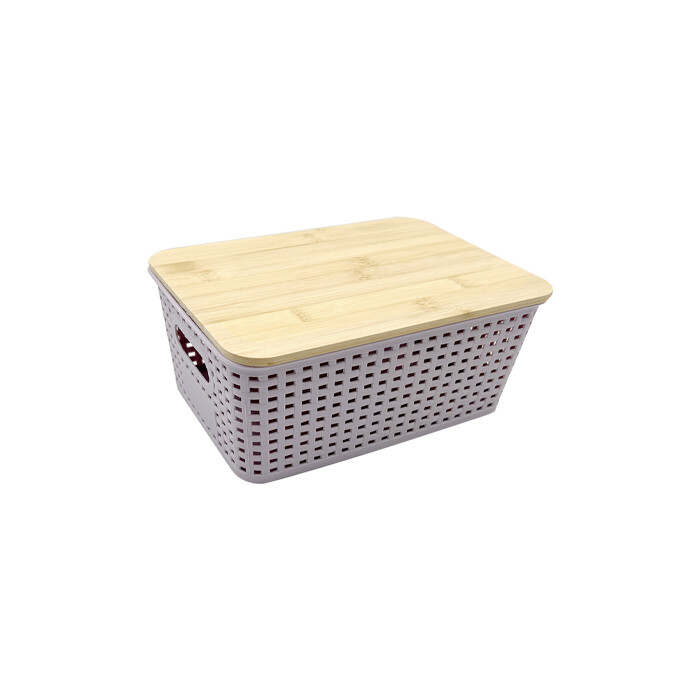 Plastic Storage Box Bins with Bamboo Lid PLAB006-PB2