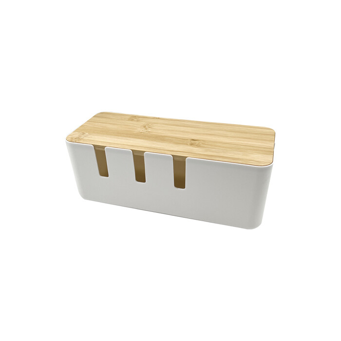 Plastic Data Cable Storage Box with Bamboo Lid PLAB016-PB