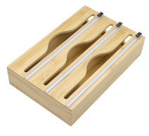 Bamboo food wrap dispenser with cutter WBO004-BA