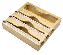 Bamboo food wrap dispenser 3 inserts with cutter & sandwich bag organiser WBO006-BA