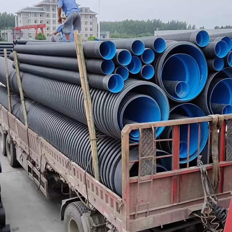Blue double wall SN4 cheap sewer corrugated pipe high quality hdpe pipe pe drainage pipe