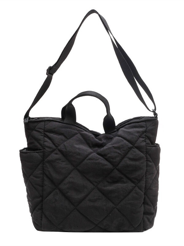 キルティング トートバッグ レディース ファスナー付き 可愛い 軽量 大容量 ふわふわ ナイロンマザーズバッグ シンプル ショルダーバッグ 通勤 通学 旅行 出張 おしゃれ 