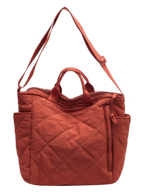 キルティング トートバッグ レディース ファスナー付き 可愛い 軽量 大容量 ふわふわ ナイロンマザーズバッグ シンプル ショルダーバッグ 通勤 通学 旅行 出張 おしゃれ 