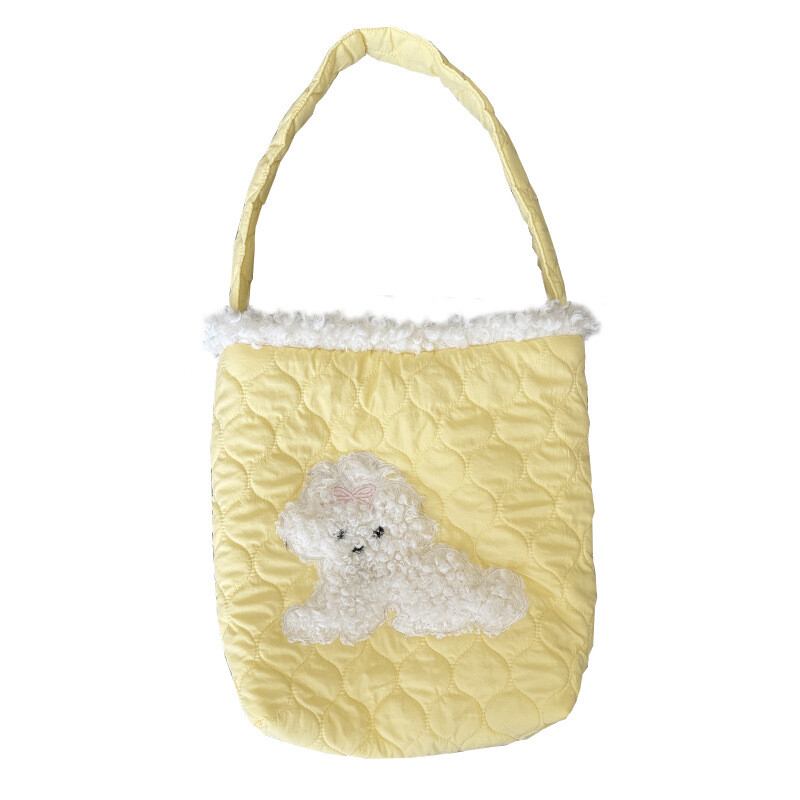 ins　犬　ショルダーバッグ　手提げバッグ　可愛い　ボア　冬らしい　秋冬　キルティング　中綿　鞄　布袋