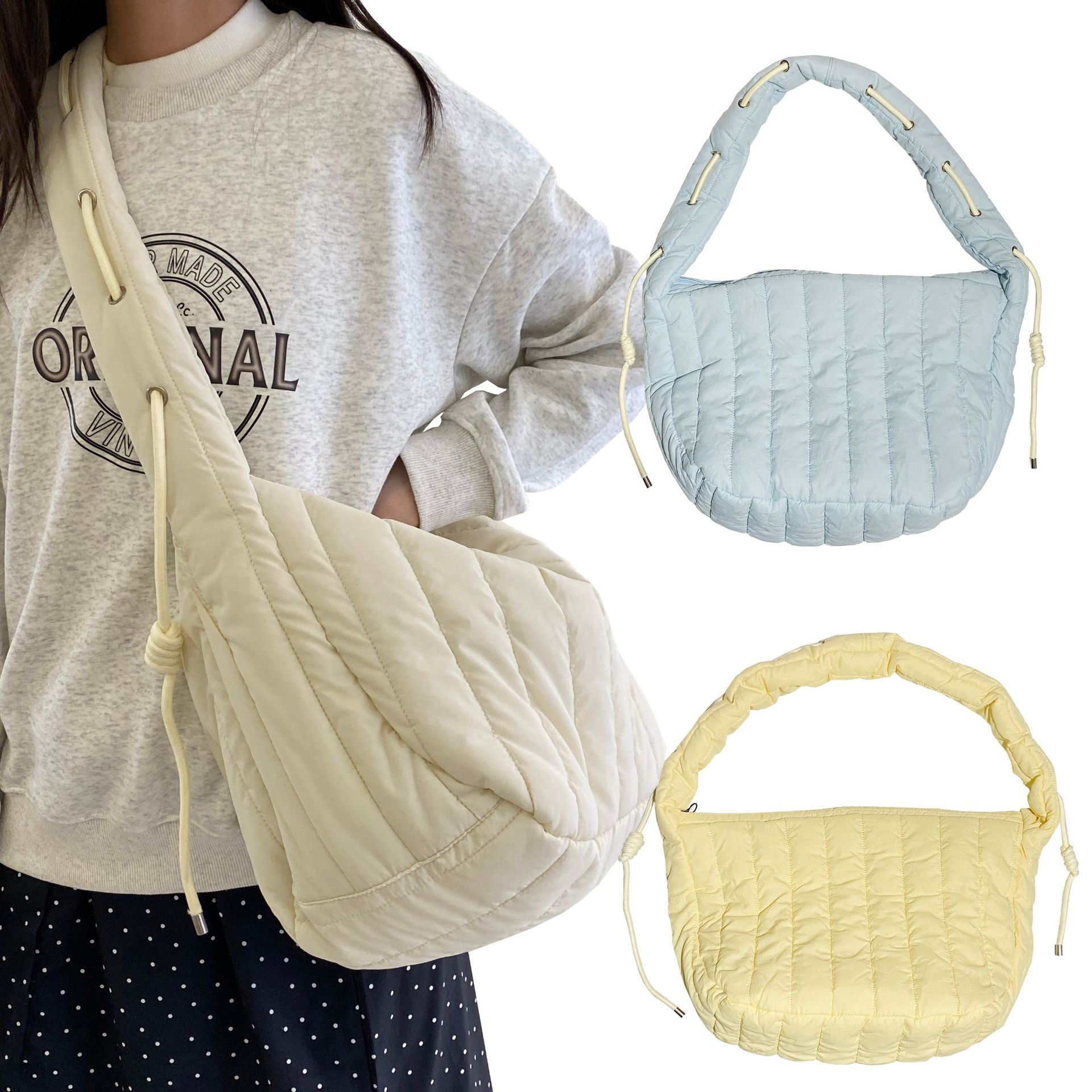 ダウンバッグ　中綿入れ　鞄　ナイロン　新作　レディース　ファッション　ボディーバッグ　ギャザーバッグ