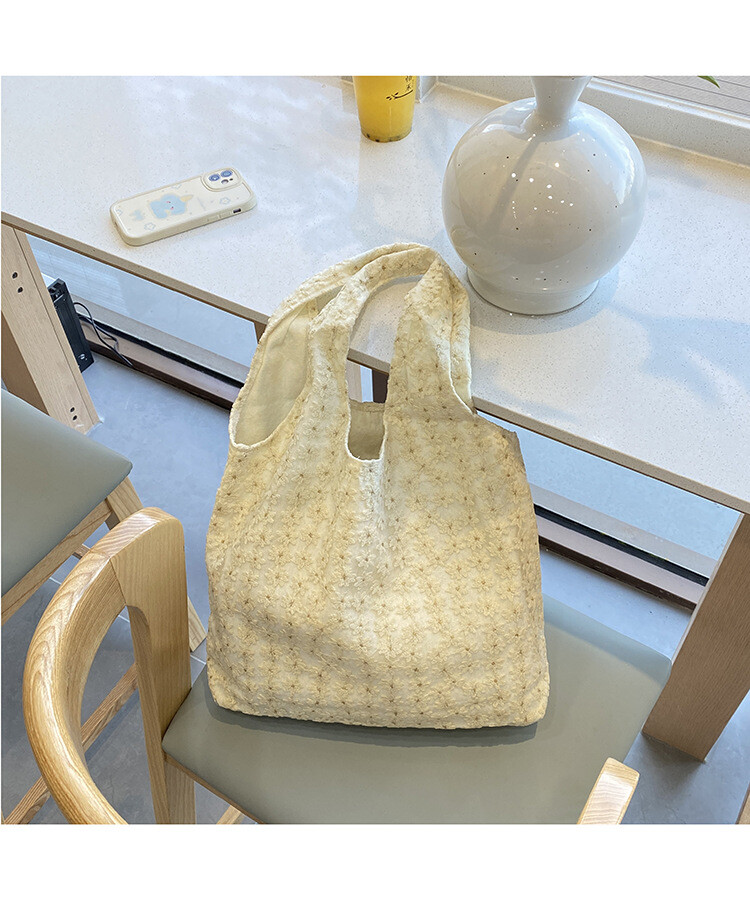 韓国風　表面花レース　下地帆布　女性　ヴィンテージ風　ハンドバッグ　内袋　仕切りあり　OEM　鞄メーカー