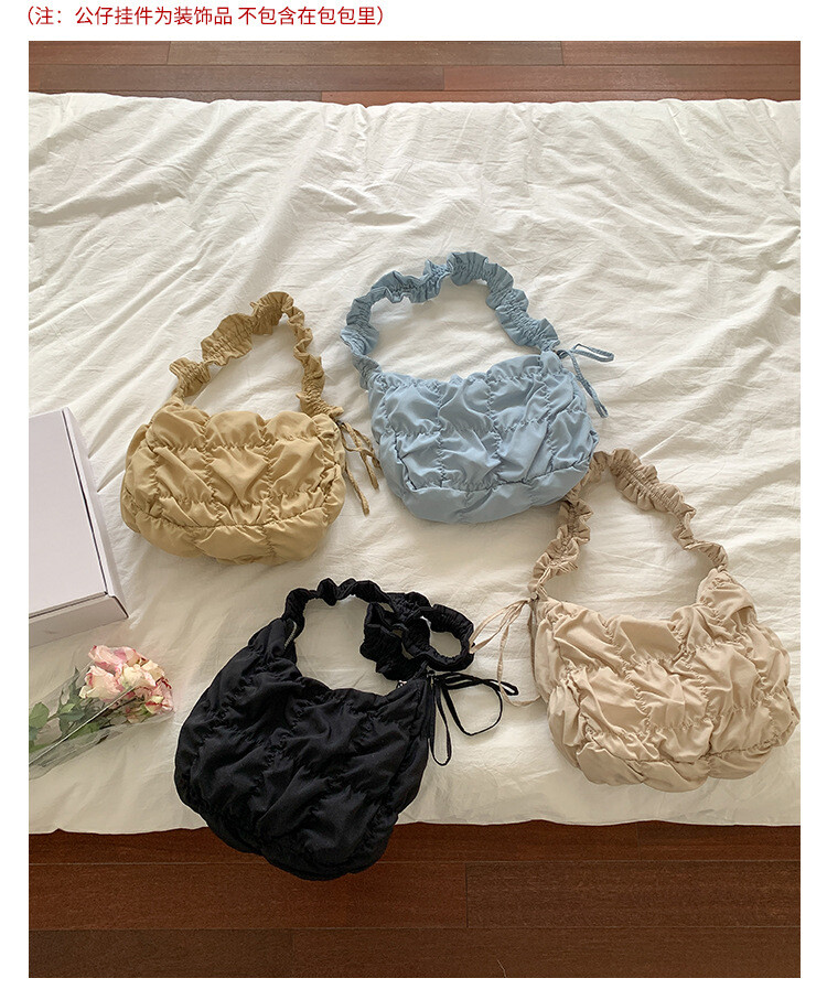 2025　新品　ギャザー　ソリッドカラー　ワンショルダーバッグ　大容量　ナイロン　ギョーザ　OEM　バッグ