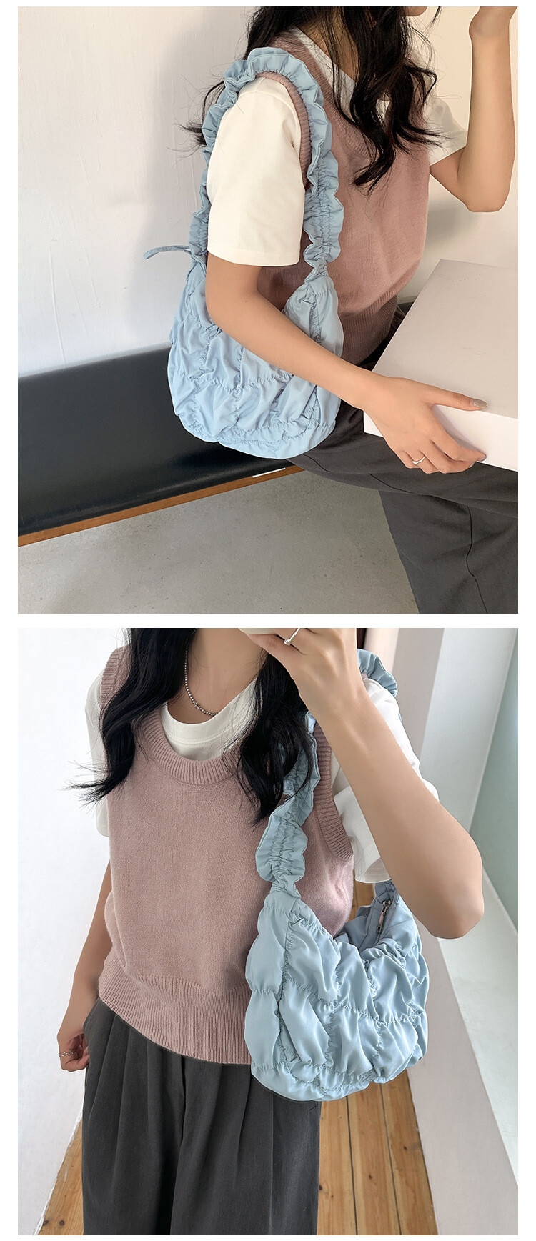 2025　新品　ギャザー　ソリッドカラー　ワンショルダーバッグ　大容量　ナイロン　ギョーザ　OEM　バッグ