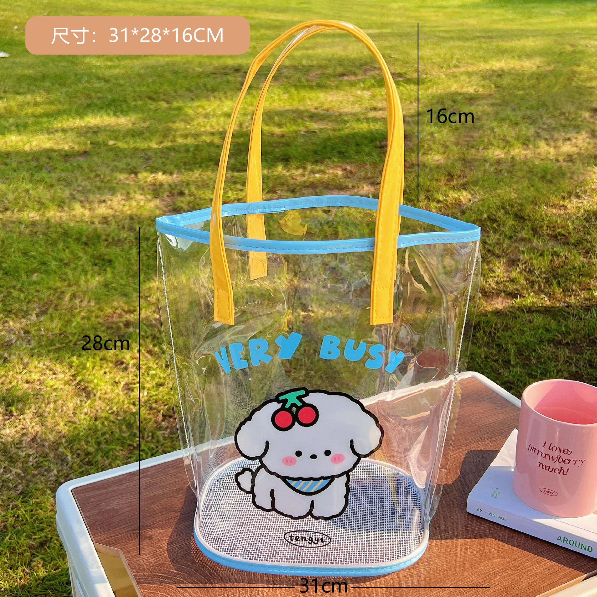 可愛い　透明　高品質PVC　手提げバッグ　ハンドバッグ　黄色くならないPVC　収納バッグ　収納グッズ