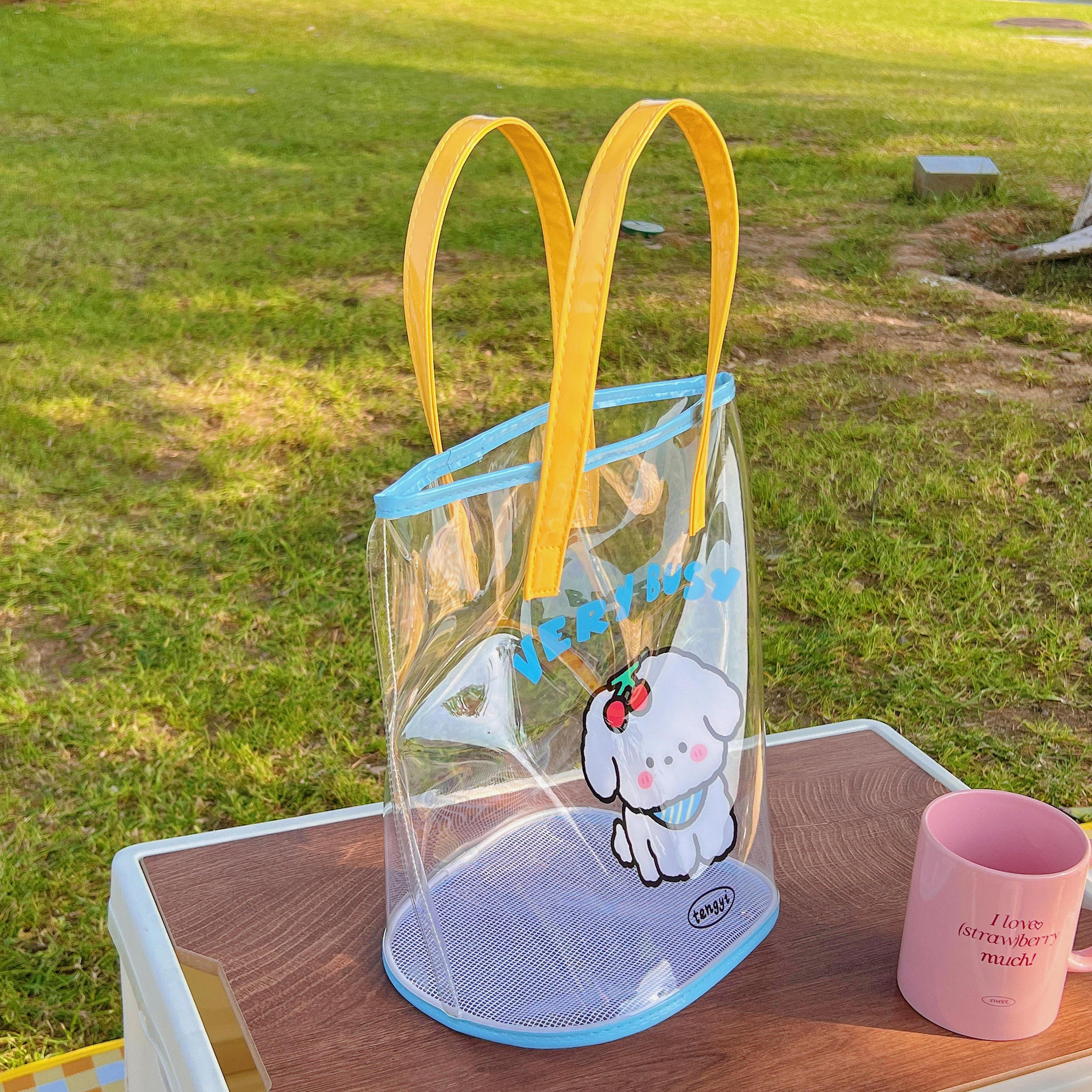 可愛い　透明　高品質PVC　手提げバッグ　ハンドバッグ　黄色くならないPVC　収納バッグ　収納グッズ