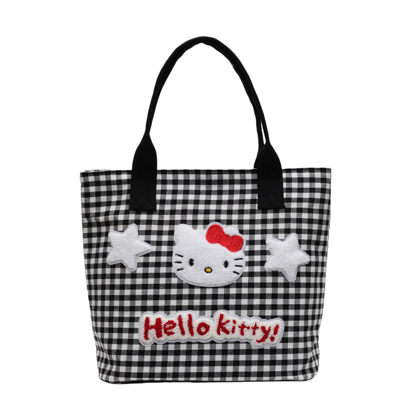 HELLO Kitty トートバッグ　大容量　格子柄　学生　通勤　手提げバッグ　トレンド