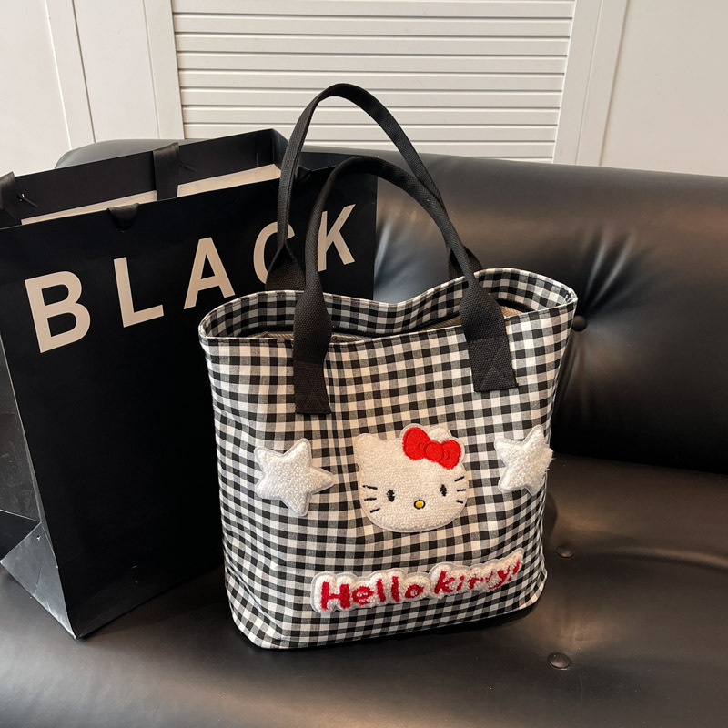 HELLO Kitty トートバッグ　大容量　格子柄　学生　通勤　手提げバッグ　トレンド