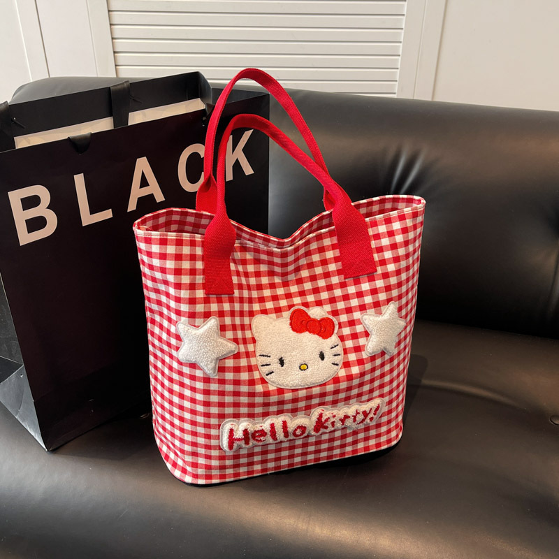 HELLO Kitty トートバッグ　大容量　格子柄　学生　通勤　手提げバッグ　トレンド