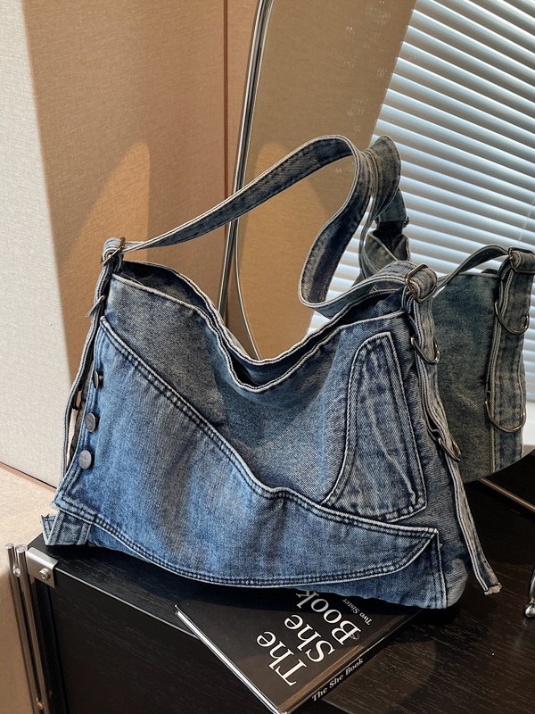 デニムの大容量バッグ レディース 2025新作 カジュアルなショルダーバッグ 斜めがけバッグ 通勤トートバッグ